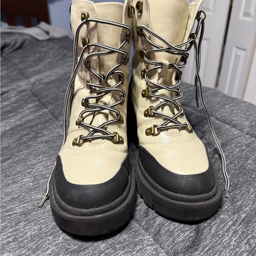 Elegant Cream and Black Women's Combat Boots